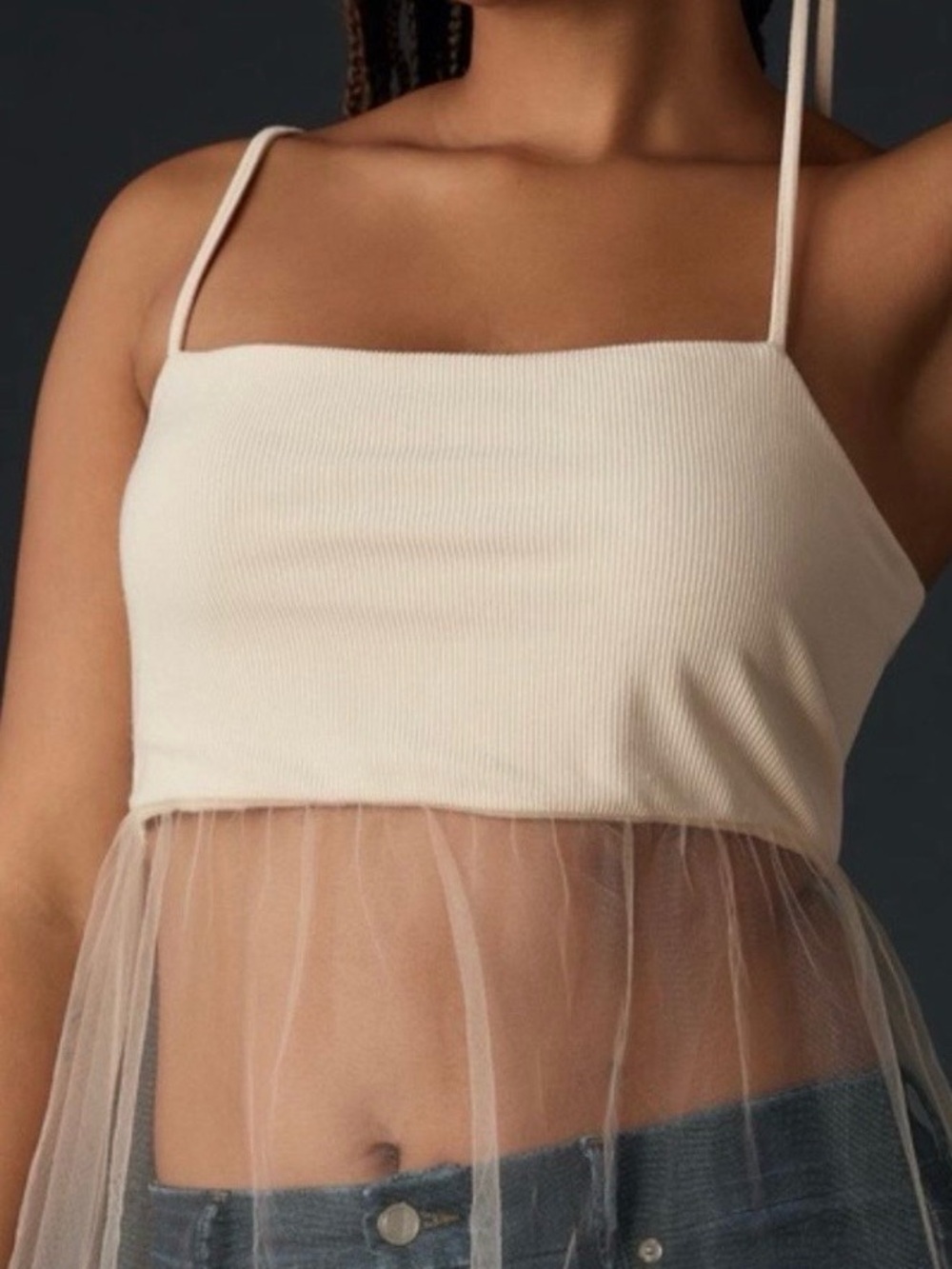 NWT! Anthropologie Sheer Tulle Maxi Dress Chai Adjustable Straps ~L - Picture 2 of 7